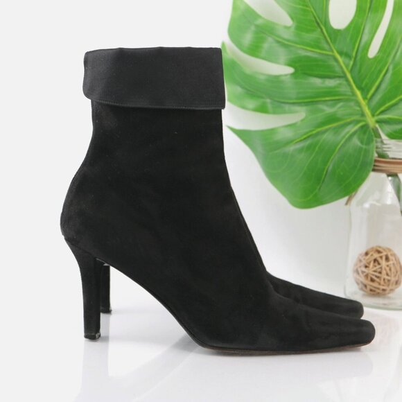 Stuart Weitzman Womens Boot Size 9 Black Suede Pointed High Heel Y2K Bootie